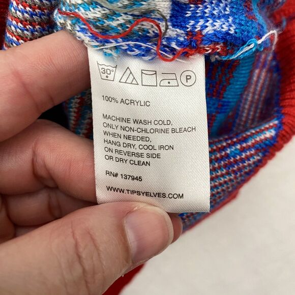 Tipsy Elves Sweater Mens Small Blue Red Ugly Christmas Party Natural Light Beer - Picture 7 of 9